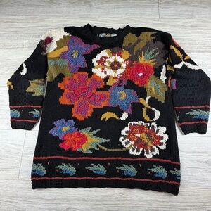 Vintage 90s Athentico Forenza Knit Floral Sweater Sz M Cottagecore Grannycore